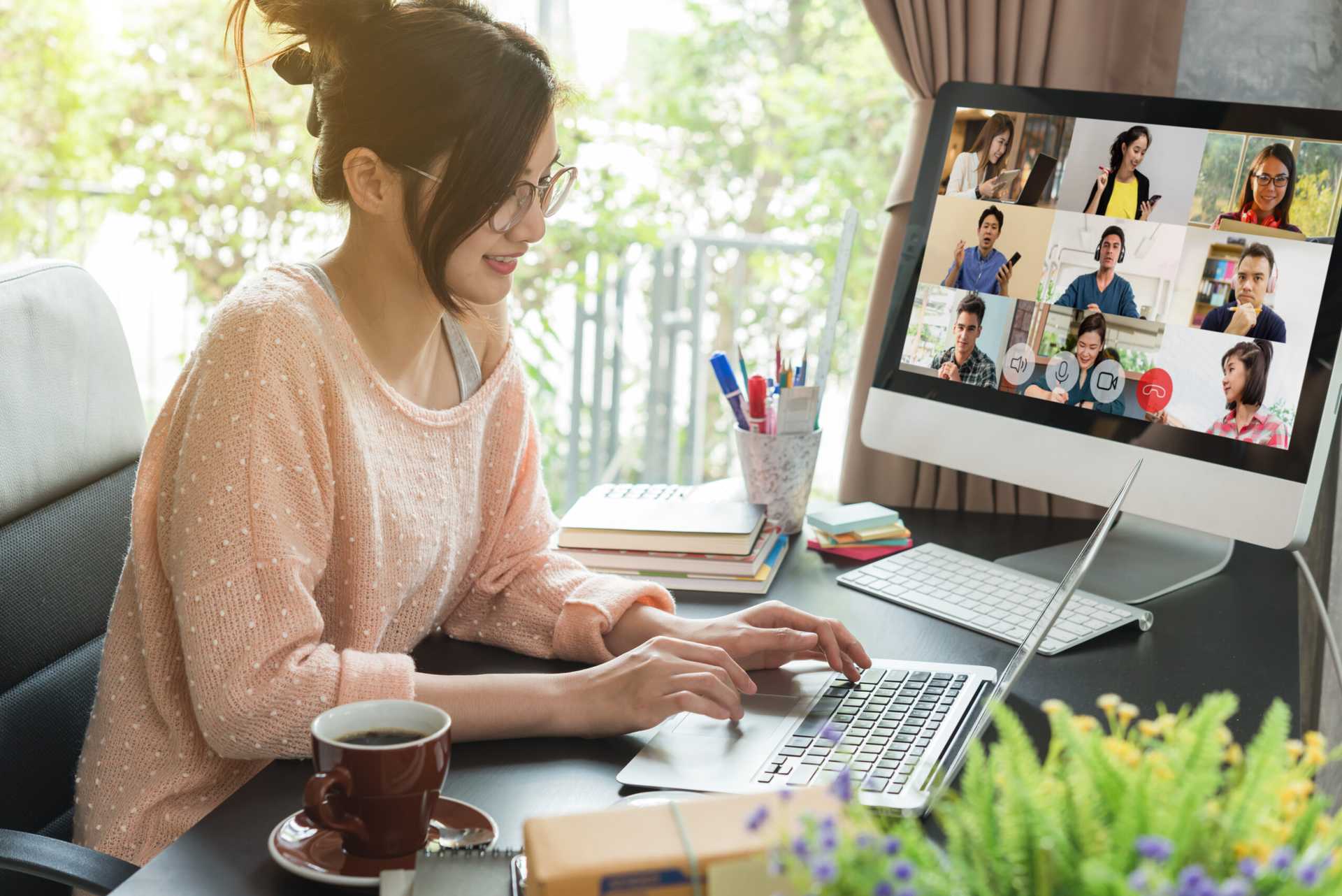 Asian woman work from home during corona virus, COVID-19 out break