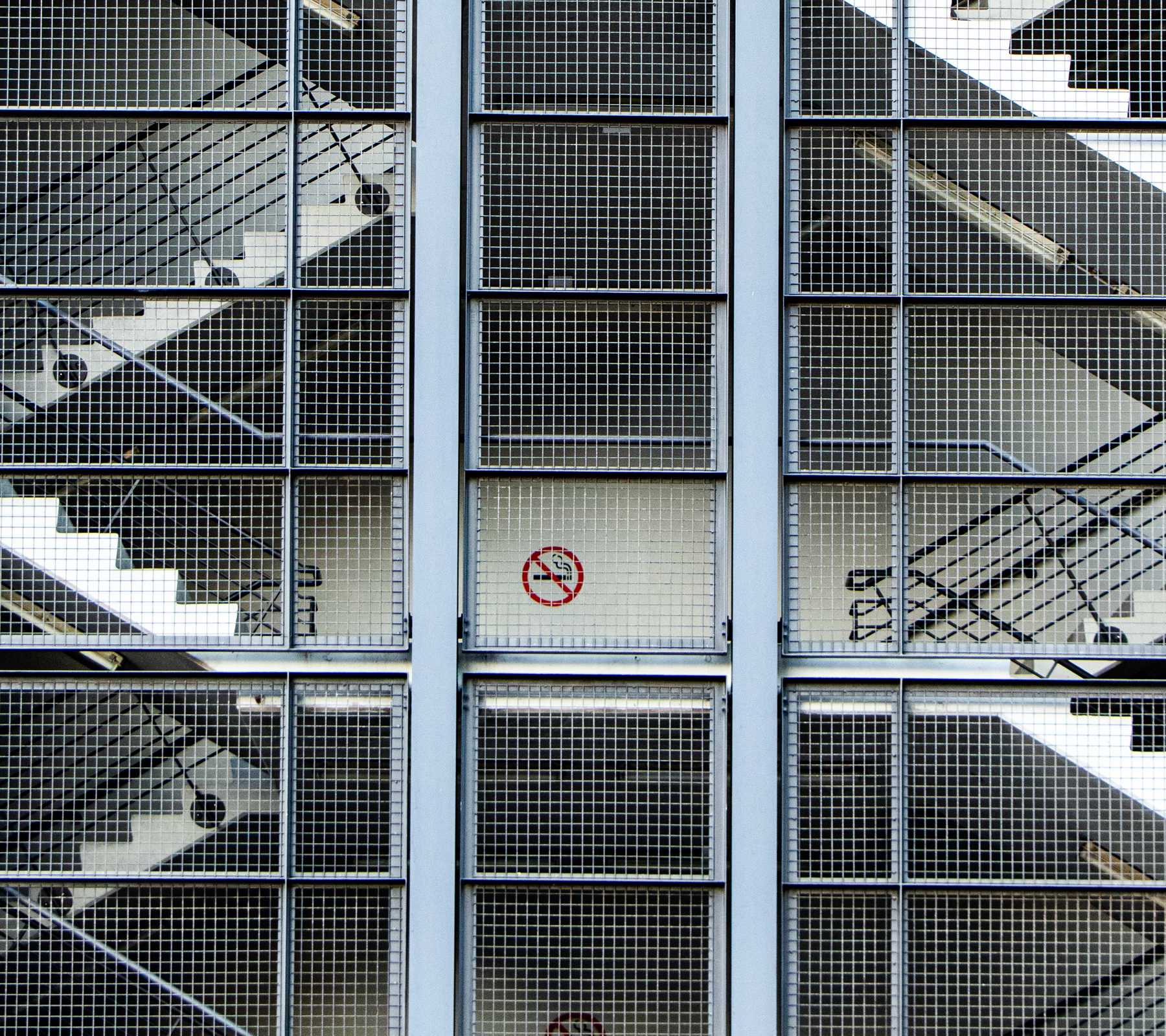 Prison stairwells behind fencing